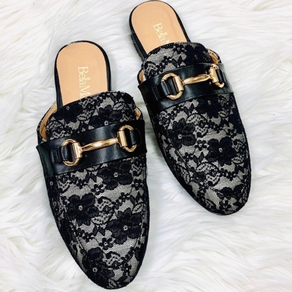 Bella Marie Shoes - NEW Black Lace Mule Flats (various sizes avail)